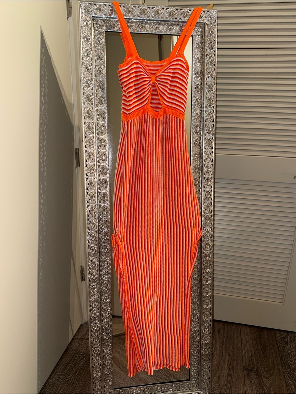 Orange Striped Cutout Knit Maxi Dress - Picture 5 of 8